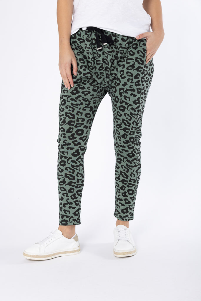 Khaki leopard joggers sale