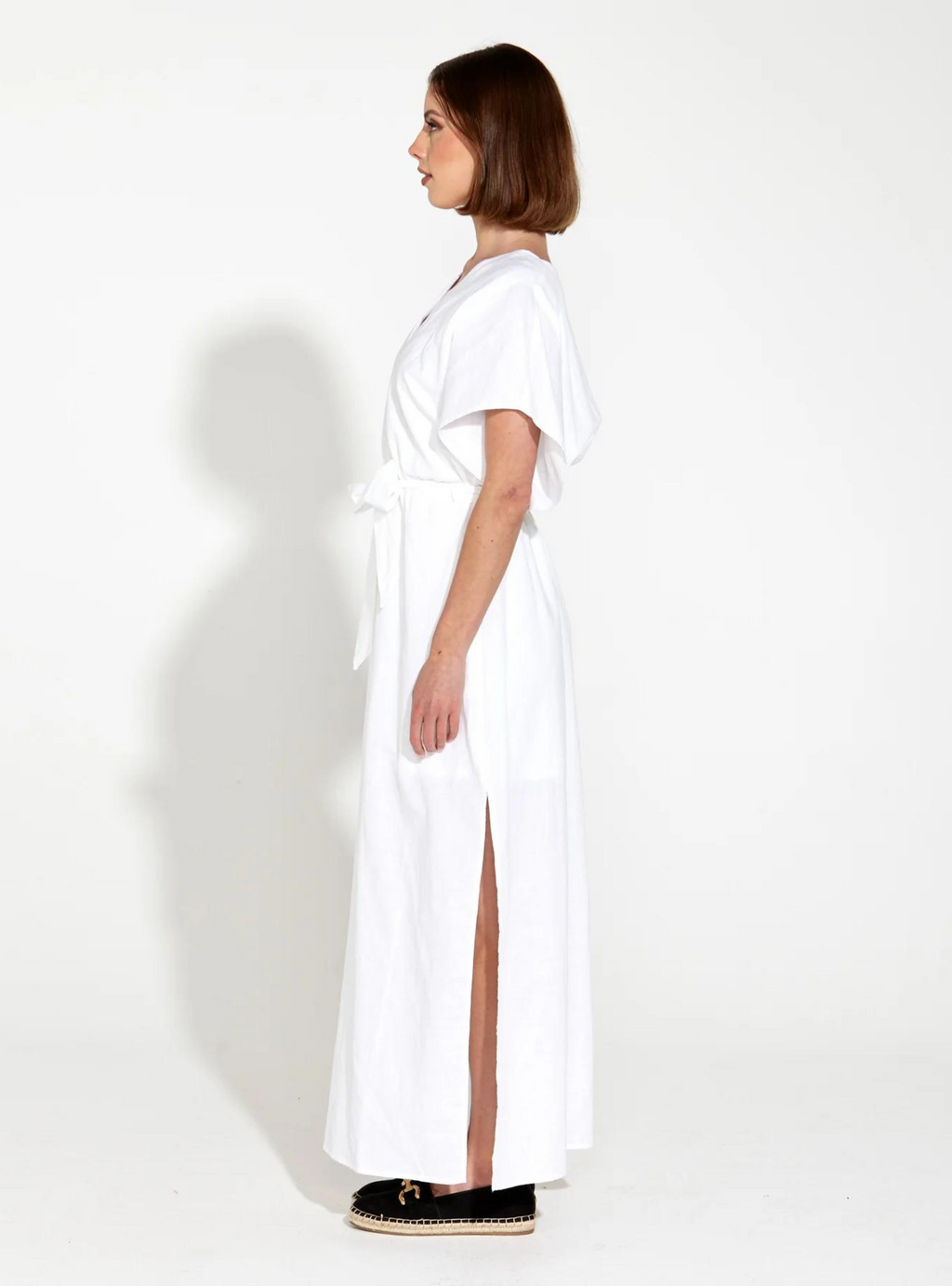 HERITAGE LINEN MAXI DRESS - White