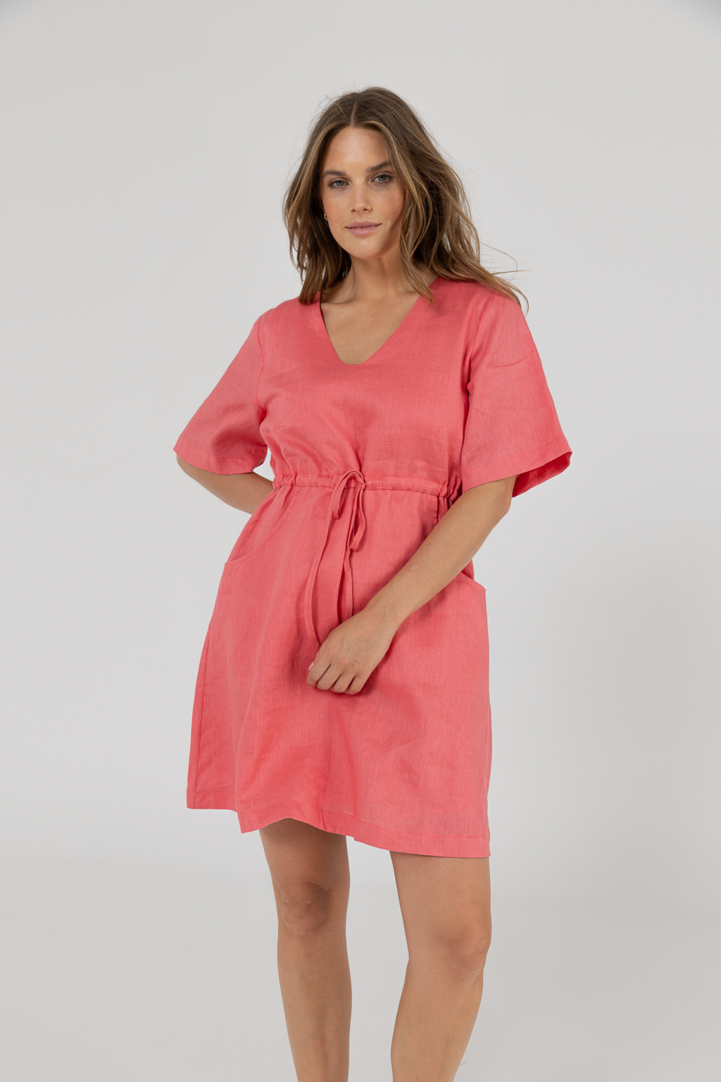 RILEY LINEN DRESS - Pomegranate