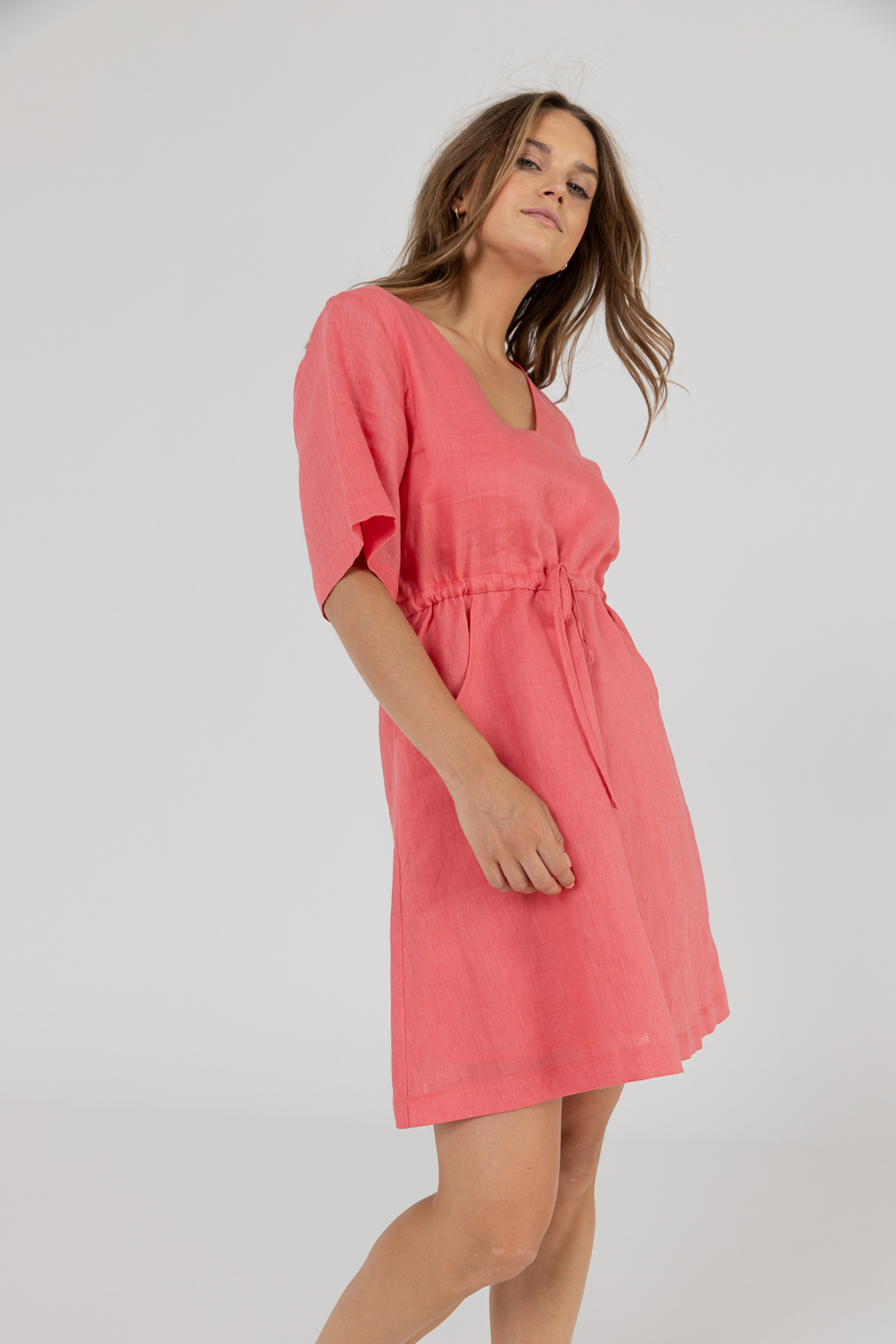 RILEY LINEN DRESS - Pomegranate