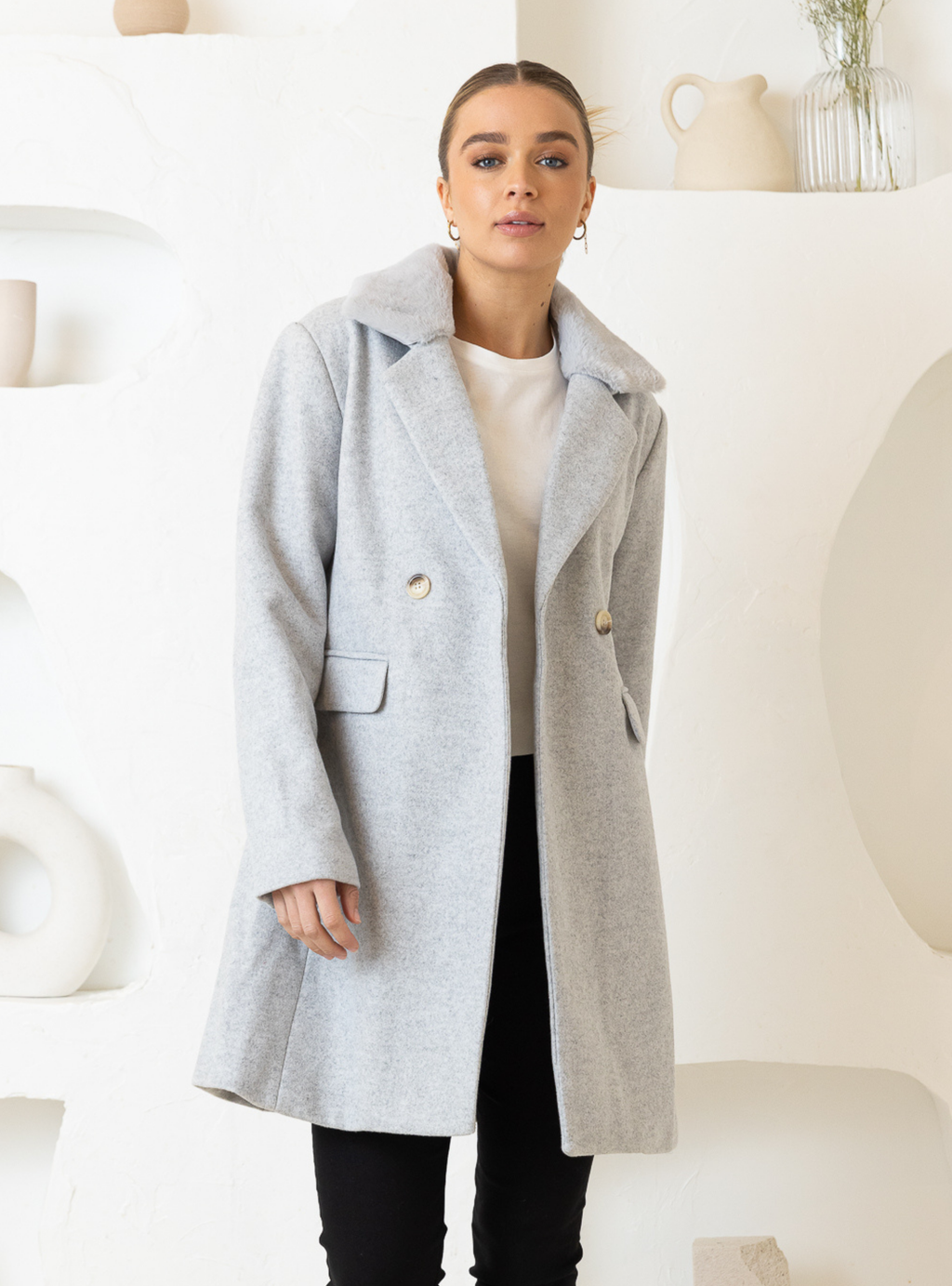 MIETTA COAT - Light Grey Marle