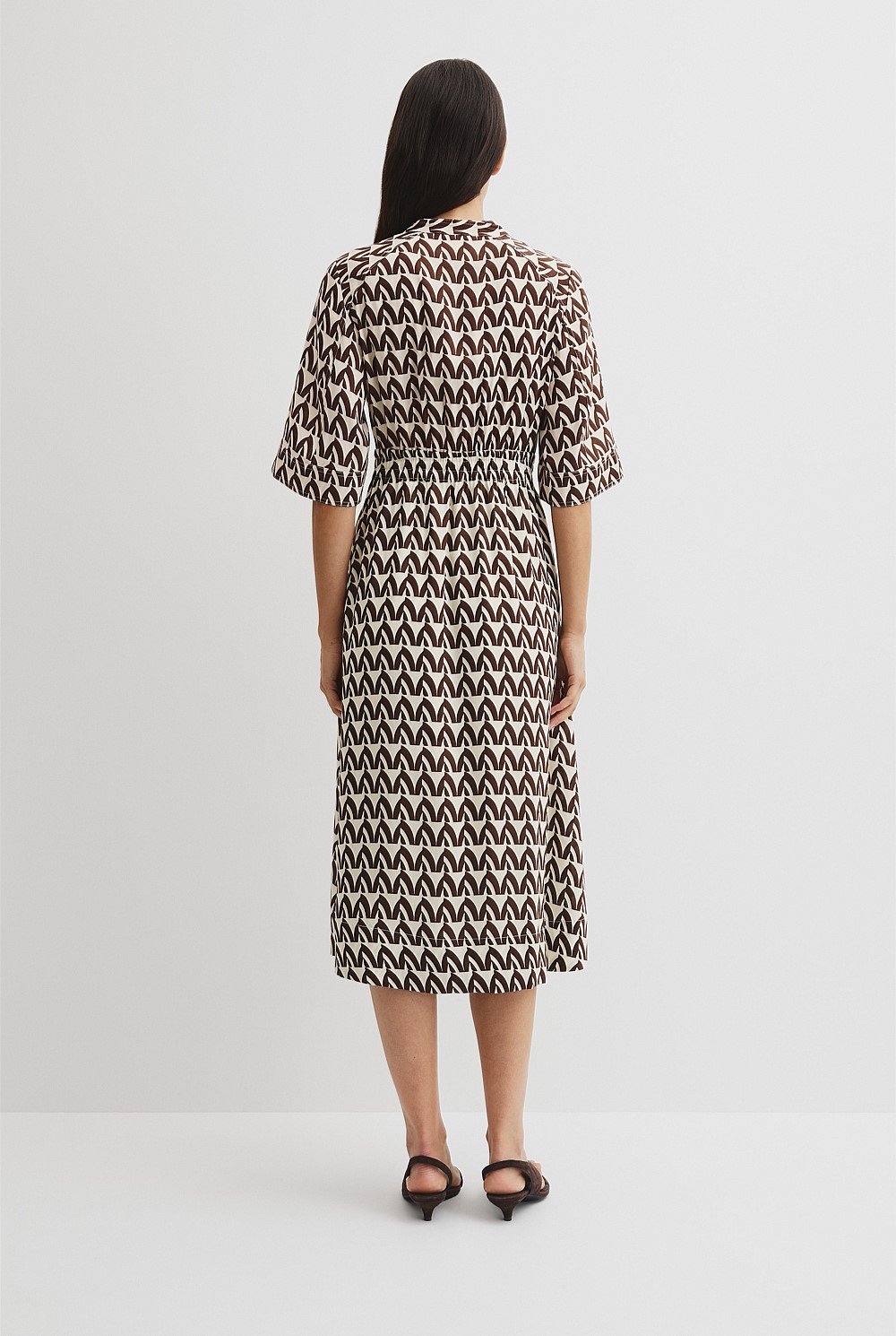 PRINT ELASTIC DETAIL DRESS - Antique White Bat