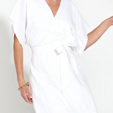 HERITAGE LINEN MAXI DRESS - White