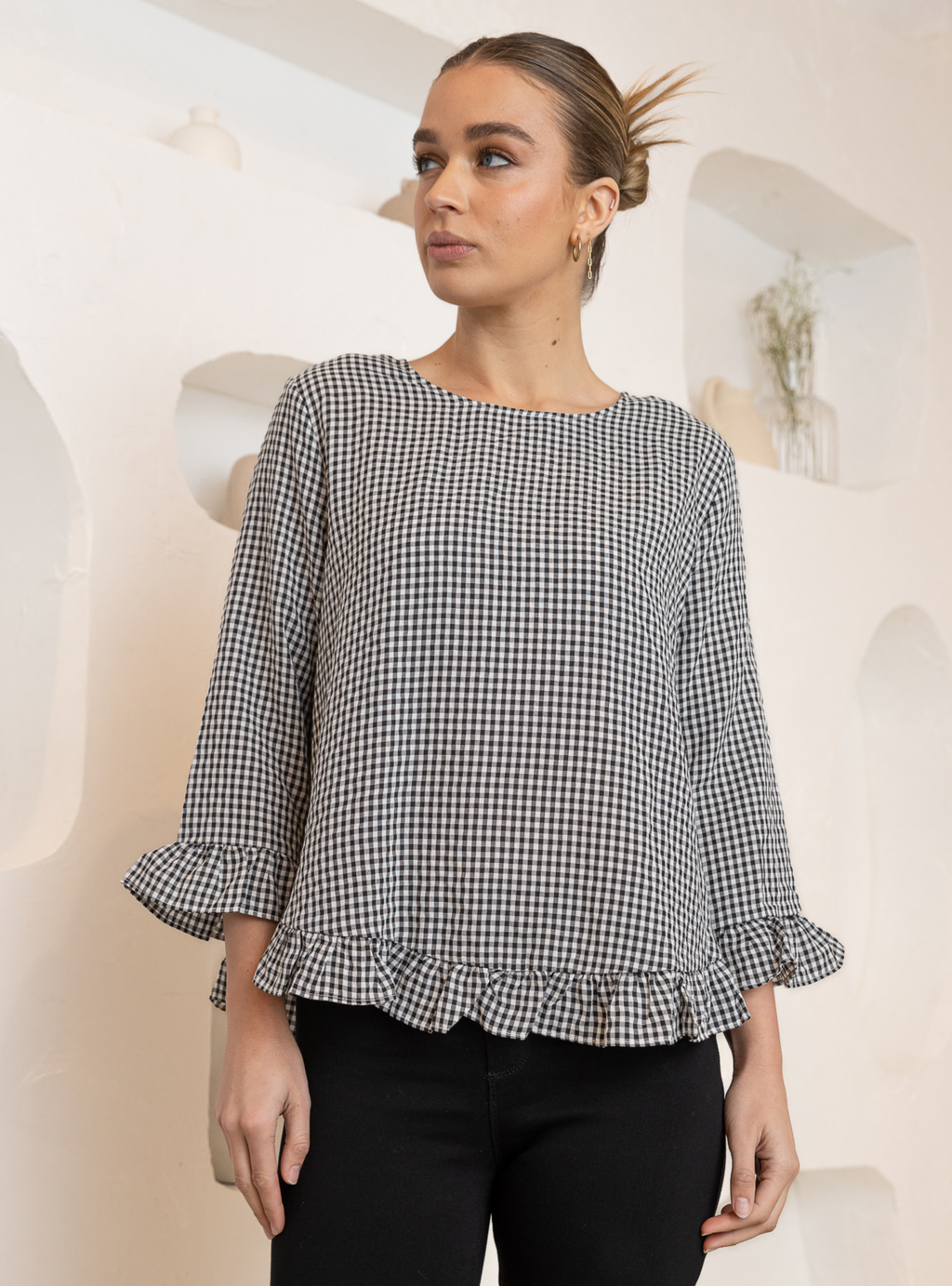 CLAIRE L/S BLOUSE - Black Gingham