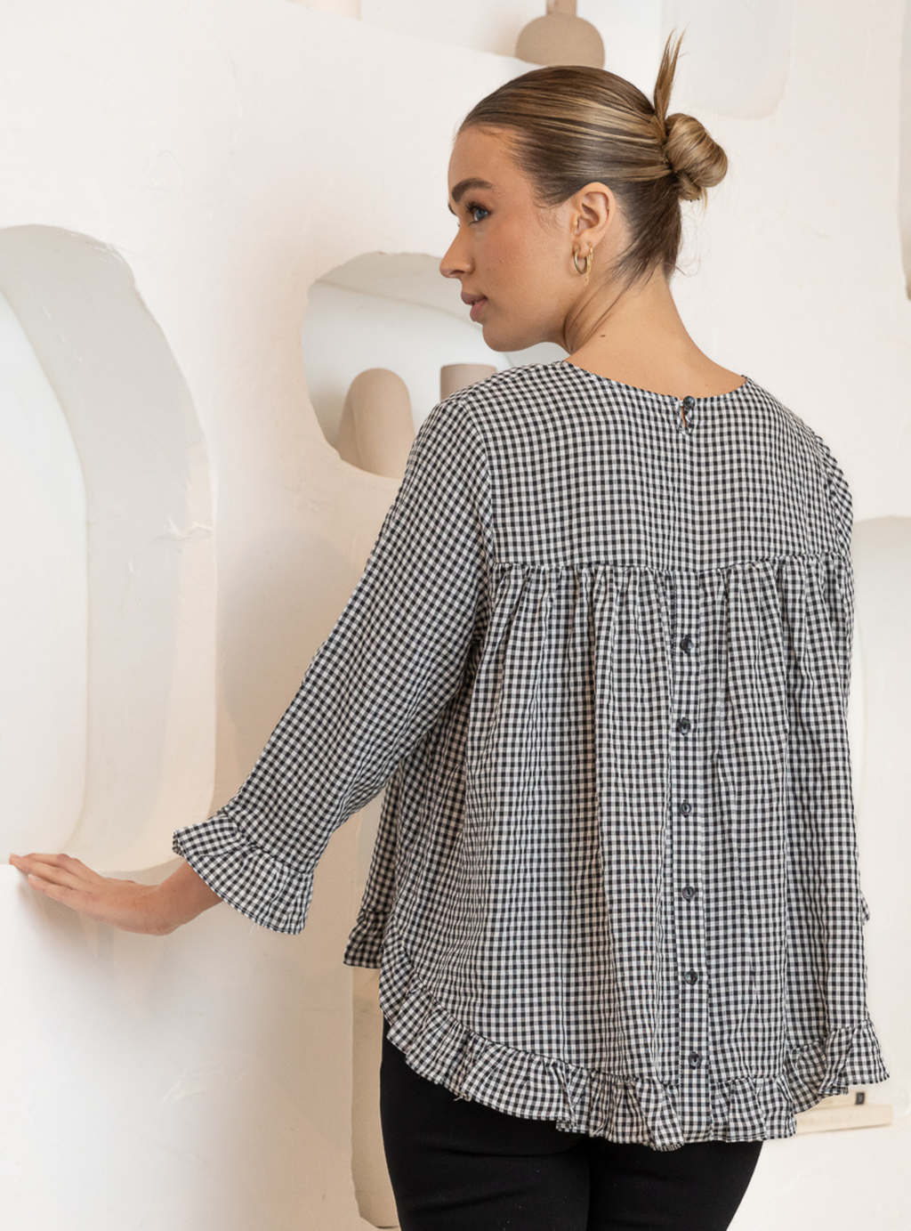 CLAIRE L/S BLOUSE - Black Gingham