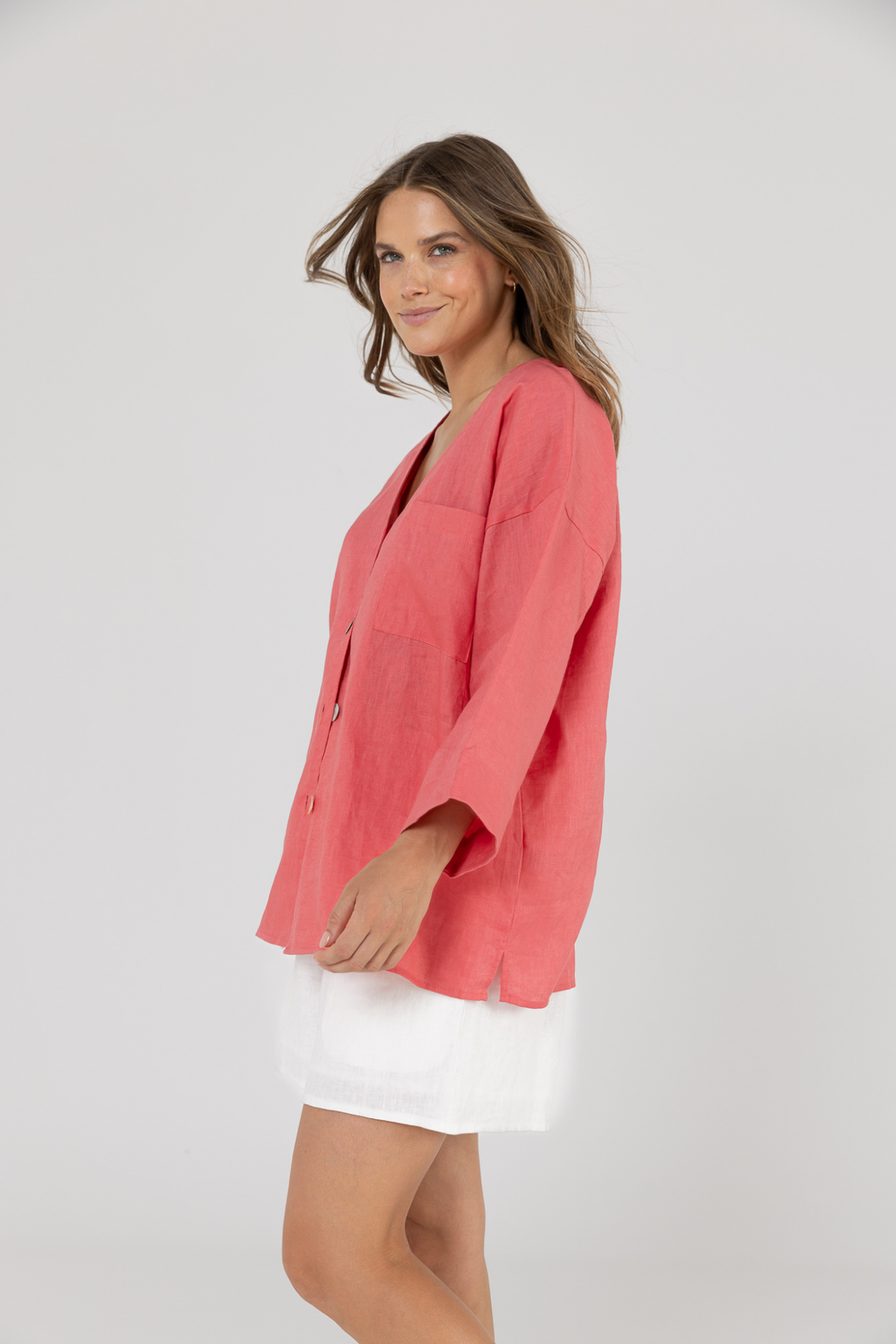 SAMMY LINEN SHIRT - Pomegranate