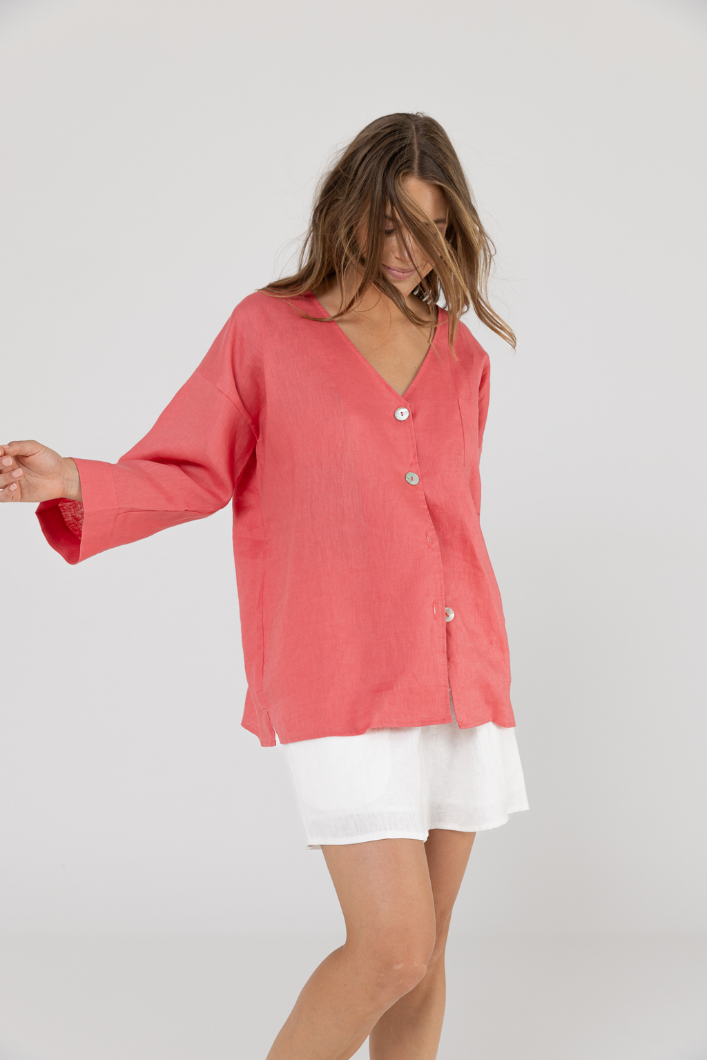 SAMMY LINEN SHIRT - Pomegranate