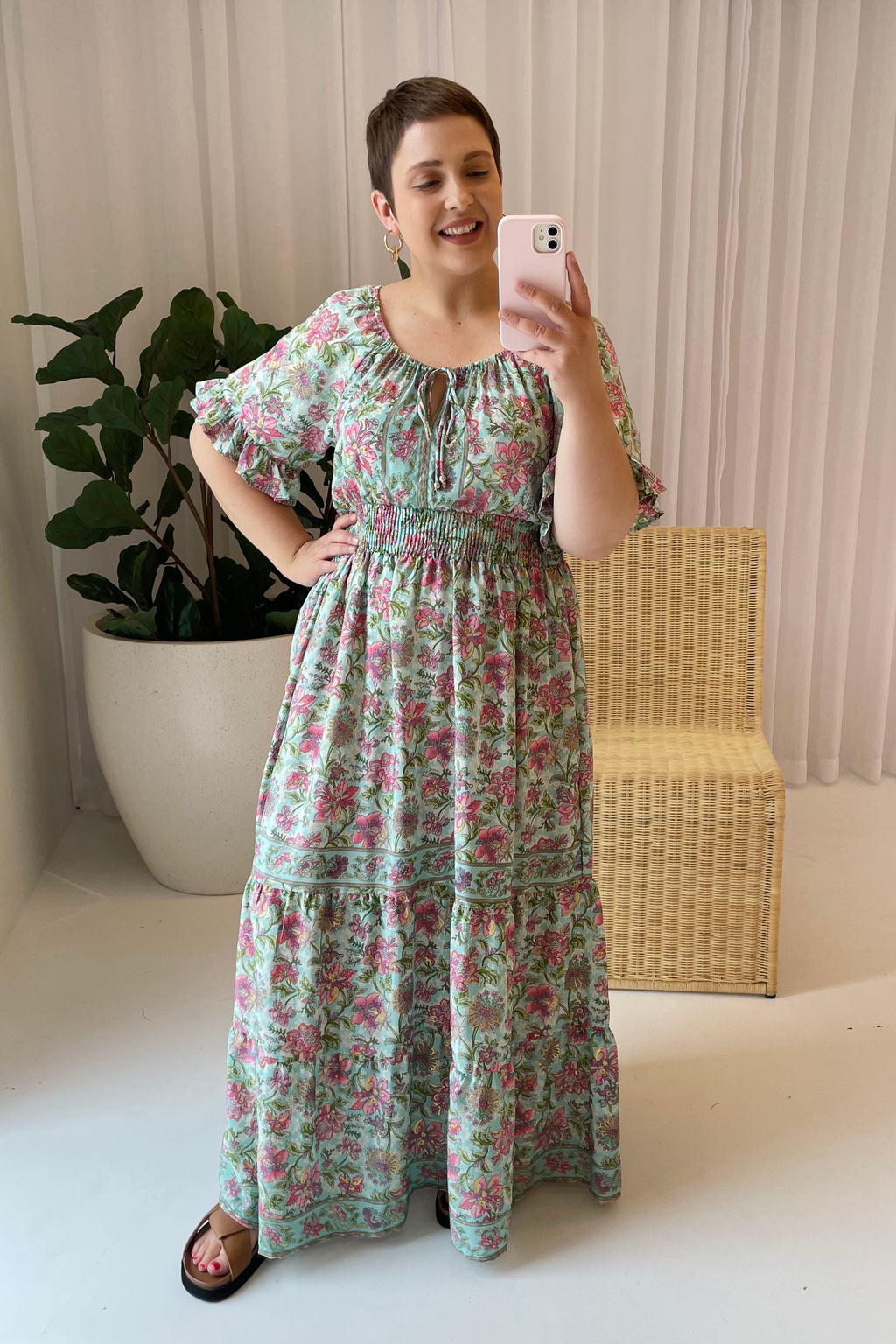 Sage floral maxi on sale dress