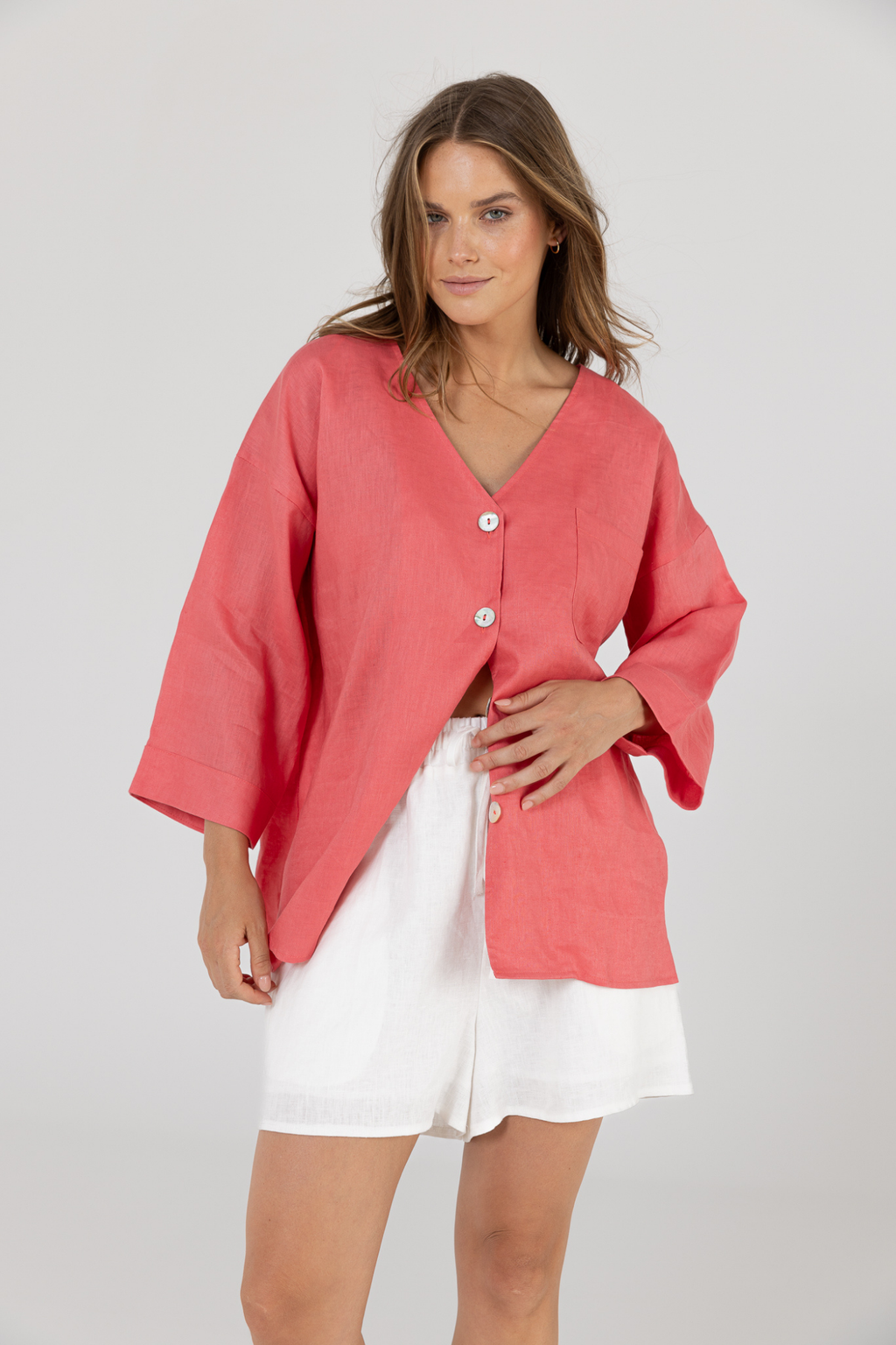 SAMMY LINEN SHIRT - Pomegranate