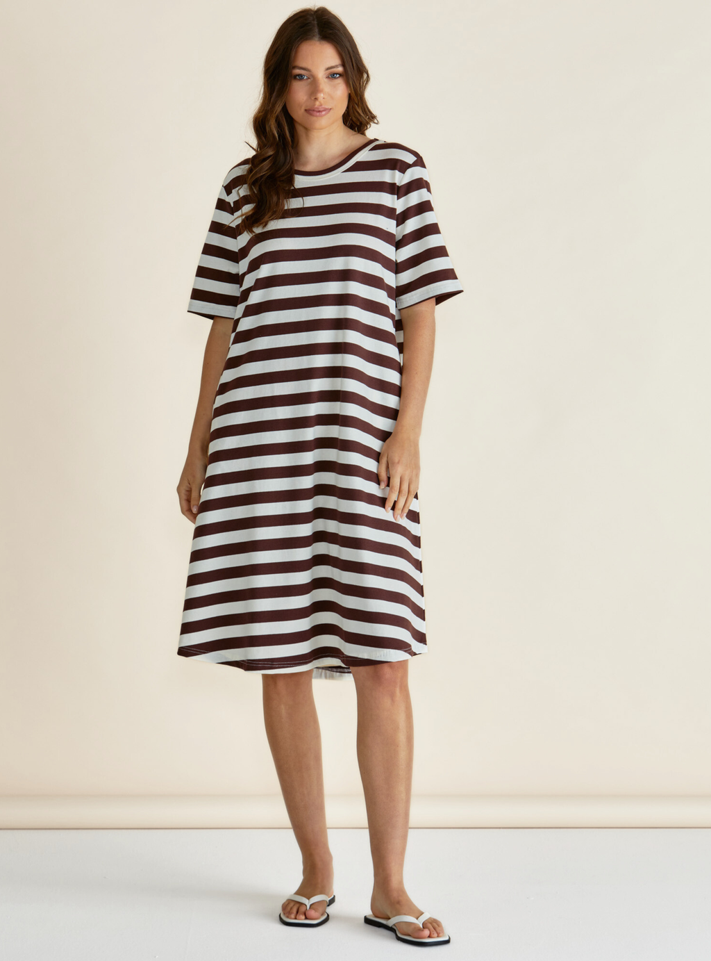 ELOISE T-SHIRT DRESS - Brown Stripe