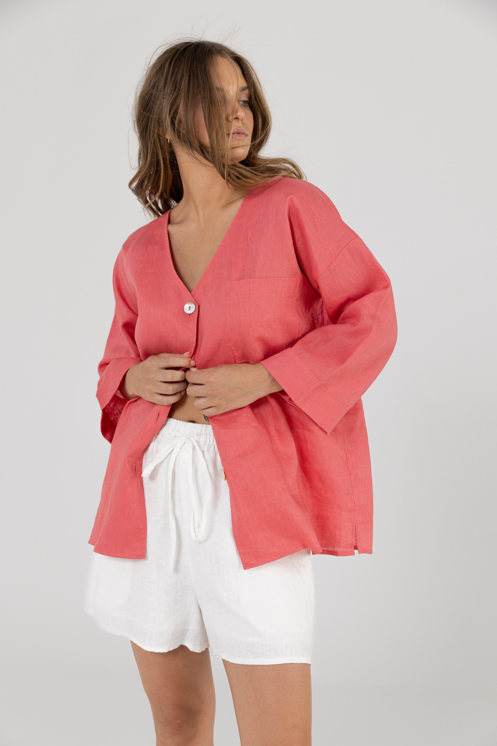 SAMMY LINEN SHIRT - Pomegranate