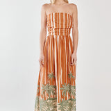 MINA STRAPLESS DRESS - Palm Stripe
