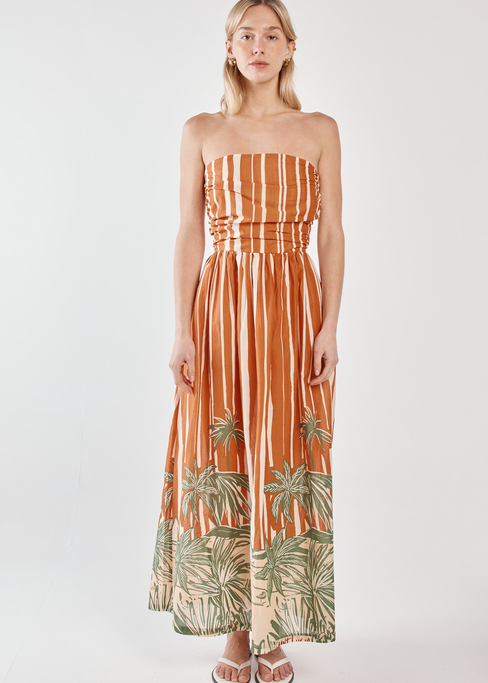 MINA STRAPLESS DRESS - Palm Stripe