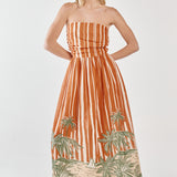 MINA STRAPLESS DRESS - Palm Stripe