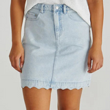 VALE SCALLOPED DENIM SKIRT - Bleach