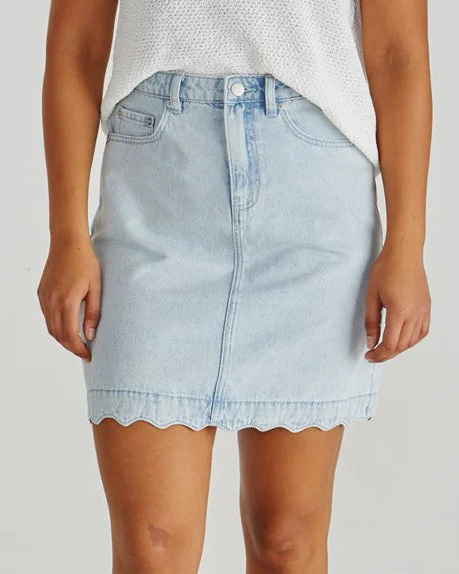 VALE SCALLOPED DENIM SKIRT - Bleach