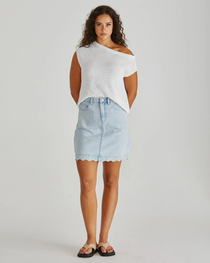 VALE SCALLOPED DENIM SKIRT - Bleach