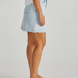 VALE SCALLOPED DENIM SKIRT - Bleach