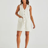 SABINE DENIM VEST DRESS - Parchment Wash