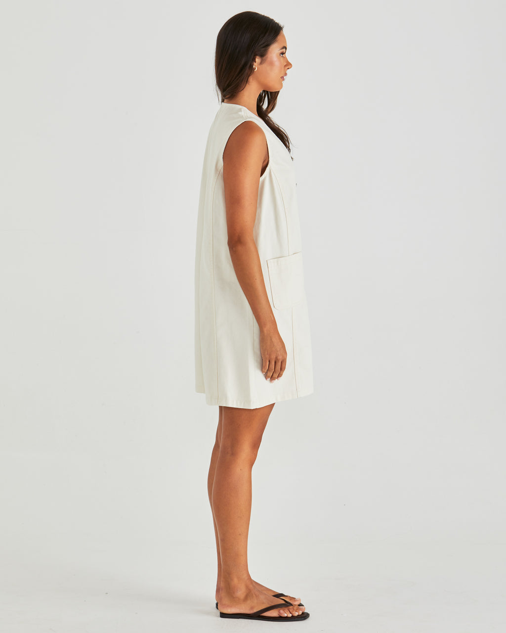 SABINE DENIM VEST DRESS - Parchment Wash