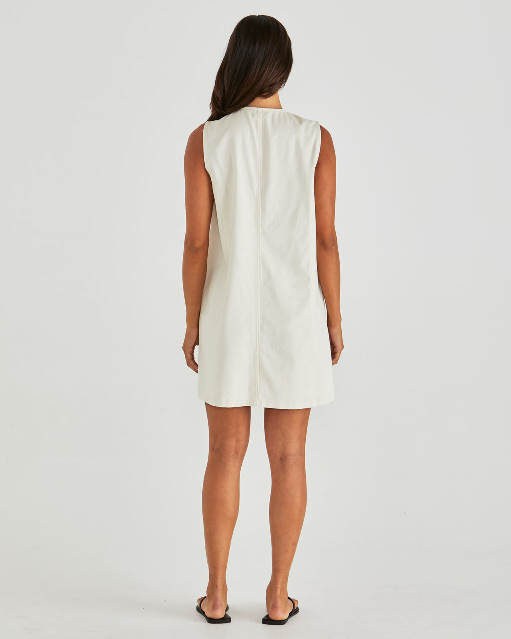 SABINE DENIM VEST DRESS - Parchment Wash