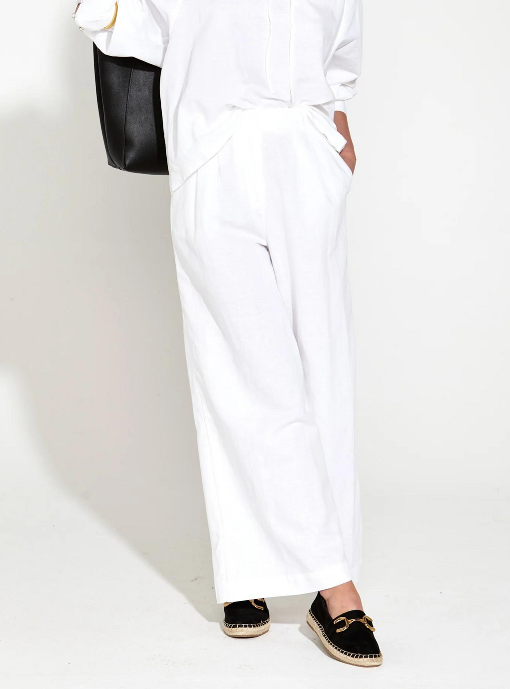 HERITAGE LINEN WIDE LEG PANT - White