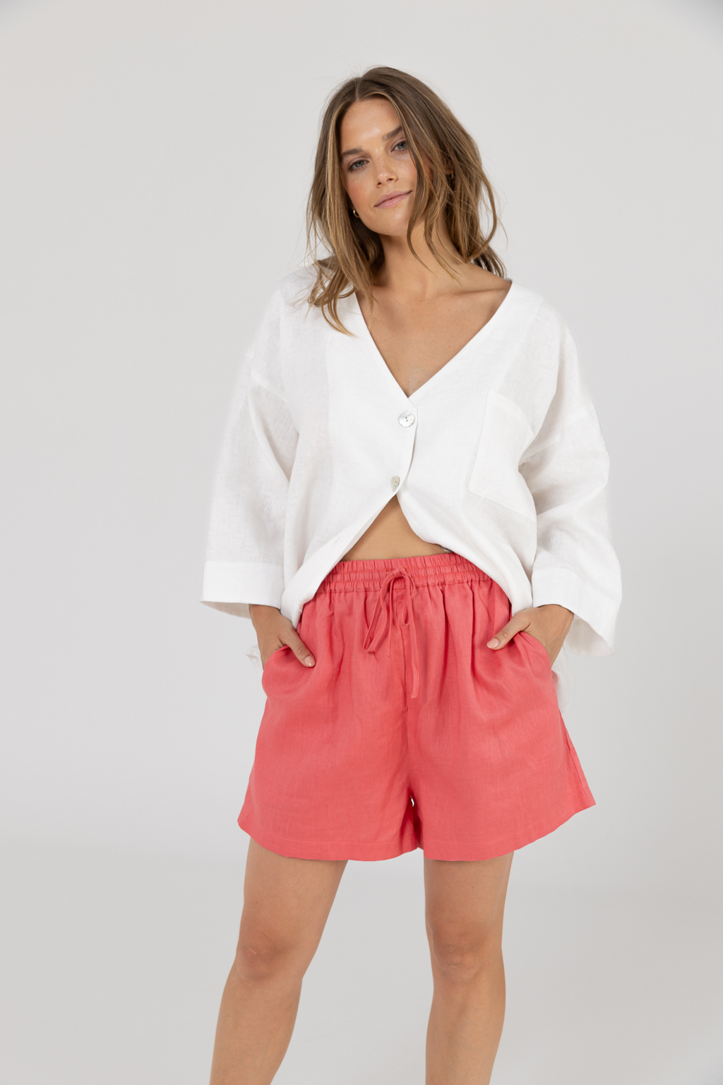 SAMMY LINEN SHORT - Pomegranate