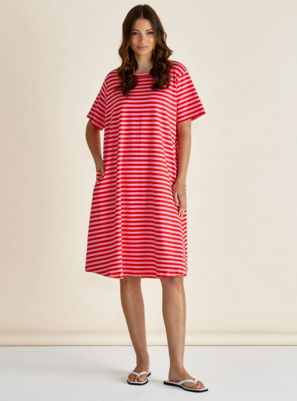 ELOISE T-SHIRT DRESS - Pink/Red Stripe