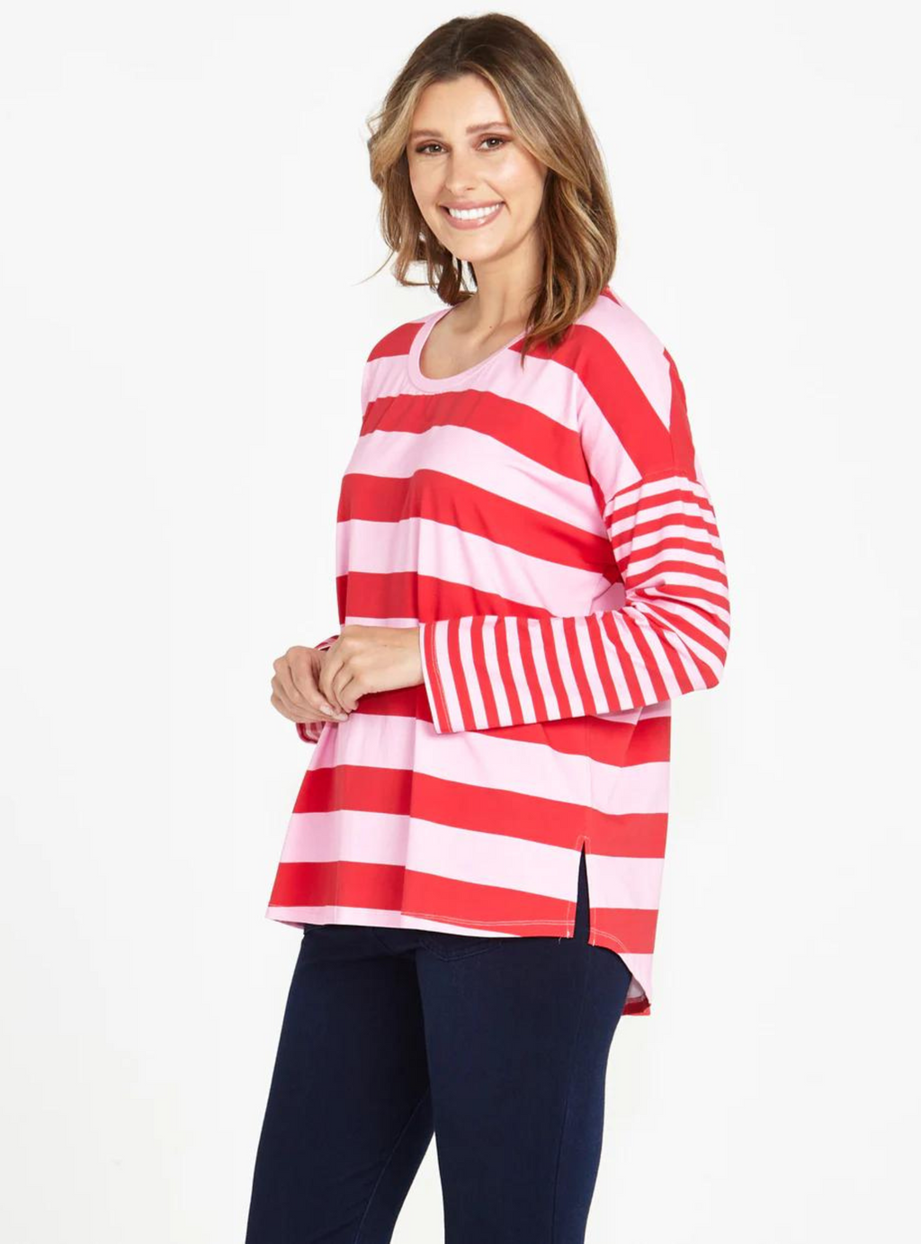 BETTY BOXY TEE - Pink/Red Stripe