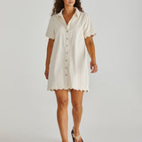 VALE SCALLOPED DENIM DRESS - Parchment