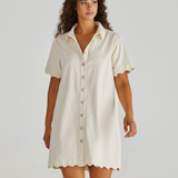 VALE SCALLOPED DENIM DRESS - Parchment