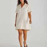 VALE SCALLOPED DENIM DRESS - Parchment
