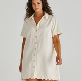 VALE SCALLOPED DENIM DRESS - Parchment
