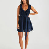 BELEN RUFFLED NECK MINI DRESS - Navy