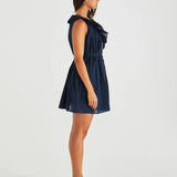 BELEN RUFFLED NECK MINI DRESS - Navy