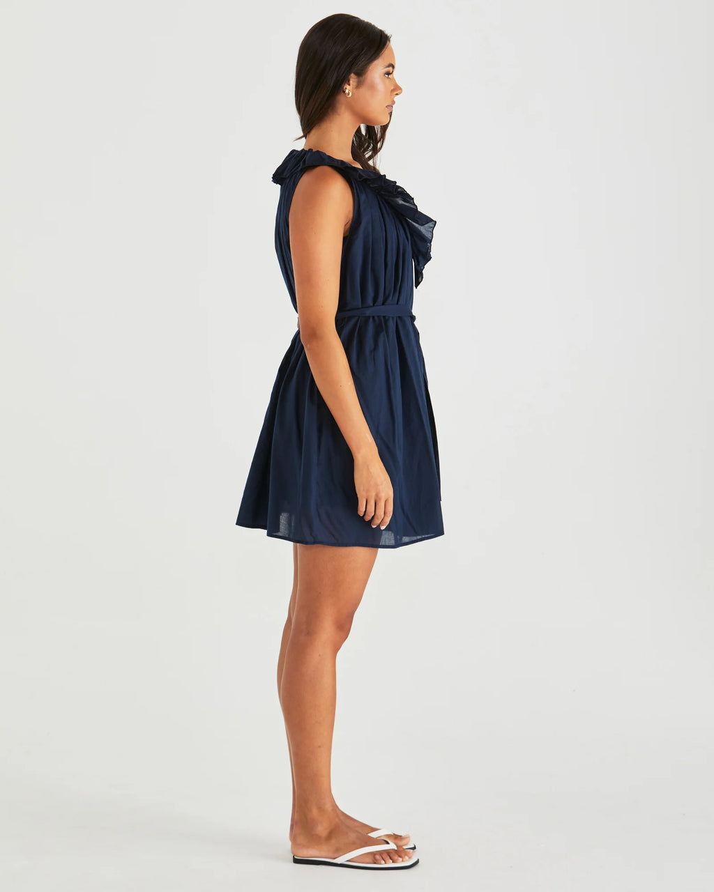 BELEN RUFFLED NECK MINI DRESS - Navy