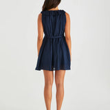 BELEN RUFFLED NECK MINI DRESS - Navy