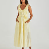 LILLA RUFFLED NECK DRESS - Butter Yellow