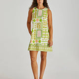 EMMETT TIE BACK SHIFT DRESS - Green Shell Patchwork