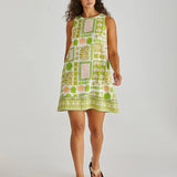 EMMETT TIE BACK SHIFT DRESS - Green Shell Patchwork