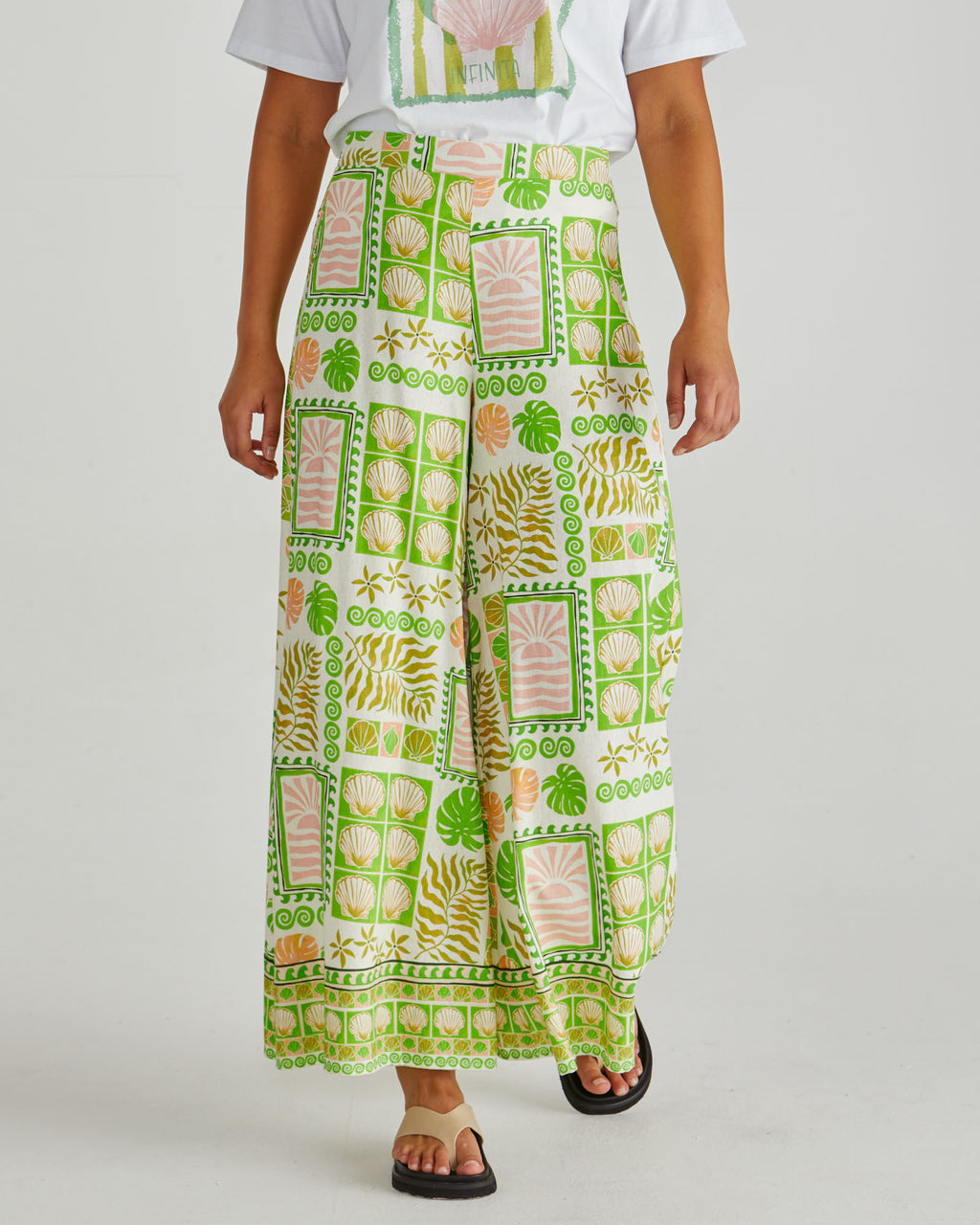 EMMETT WIDE LEG PANT - Green Shell Patchwork
