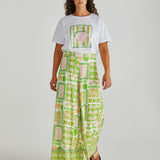 EMMETT WIDE LEG PANT - Green Shell Patchwork