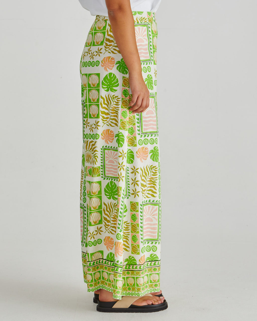 EMMETT WIDE LEG PANT - Green Shell Patchwork
