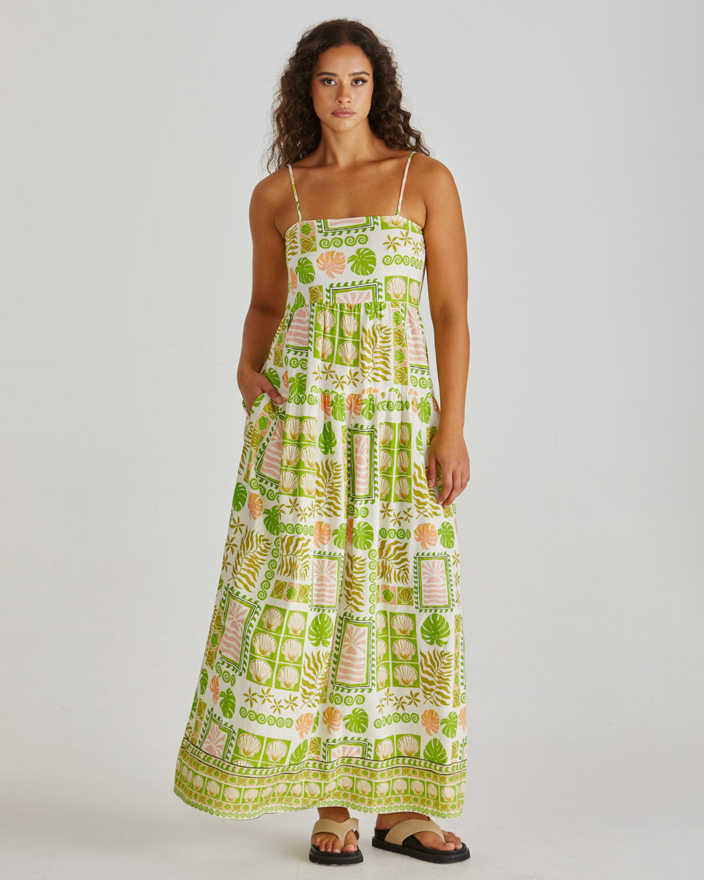 EMMETT MAXI DRESS - Green Shell Patchwork
