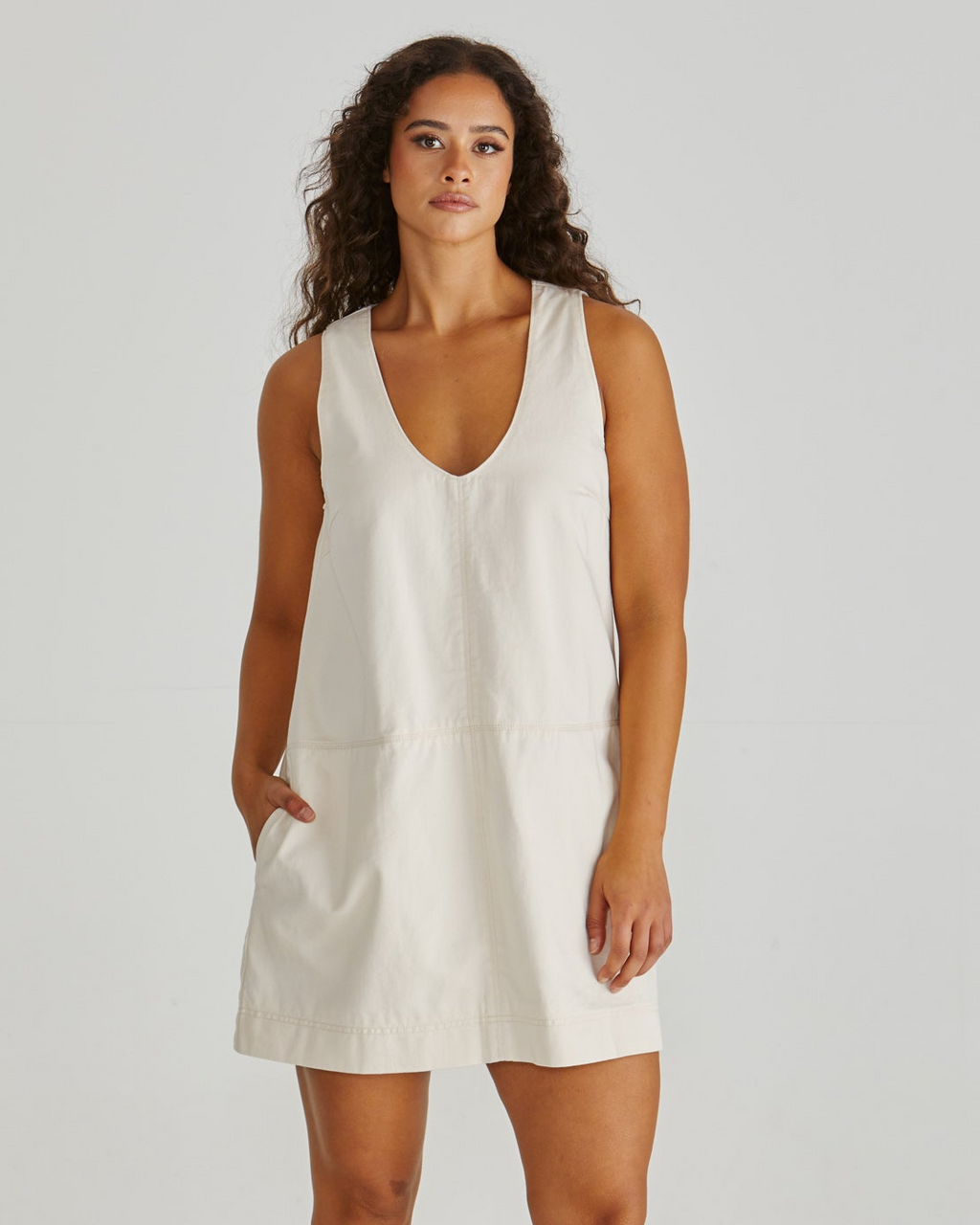 MARCY DENIM SHIFT DRESS - Parchment
