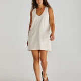 MARCY DENIM SHIFT DRESS - Parchment