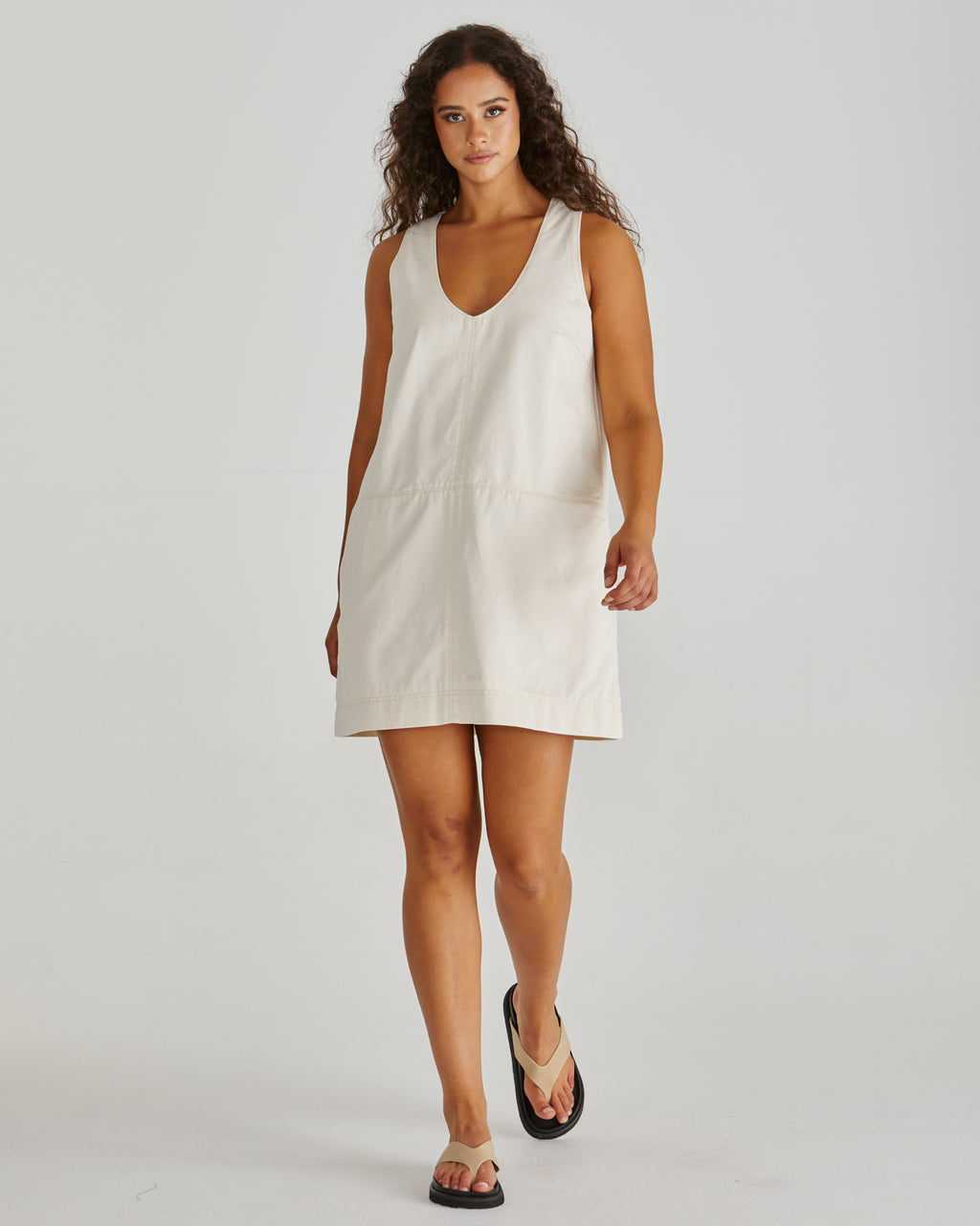 MARCY DENIM SHIFT DRESS - Parchment