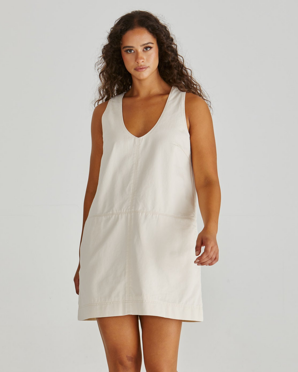 MARCY DENIM SHIFT DRESS - Parchment