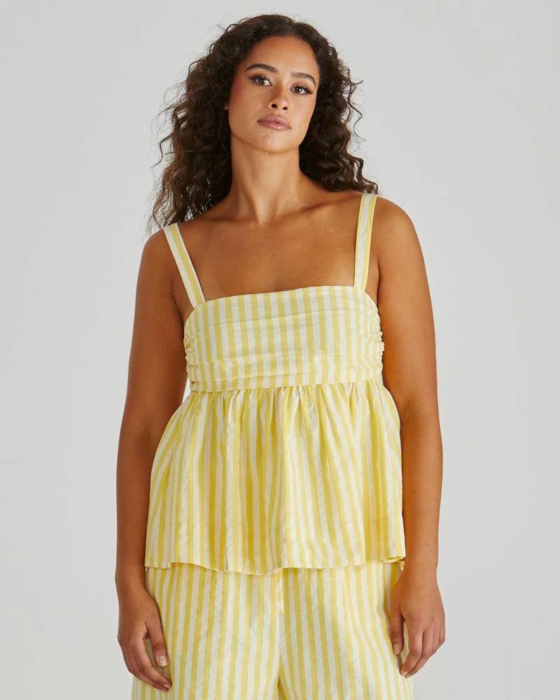 ZANE EMPIRE TOP - Yellow White Stripe