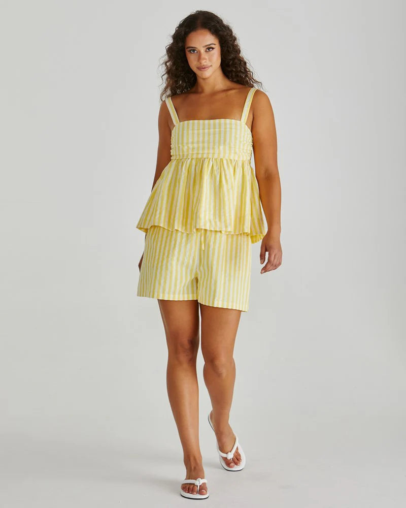 ZANE EMPIRE TOP - Yellow White Stripe